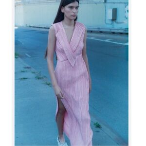 Marina Moscone Pleated Fold Over Pink Gown Spring 2023 size 0
